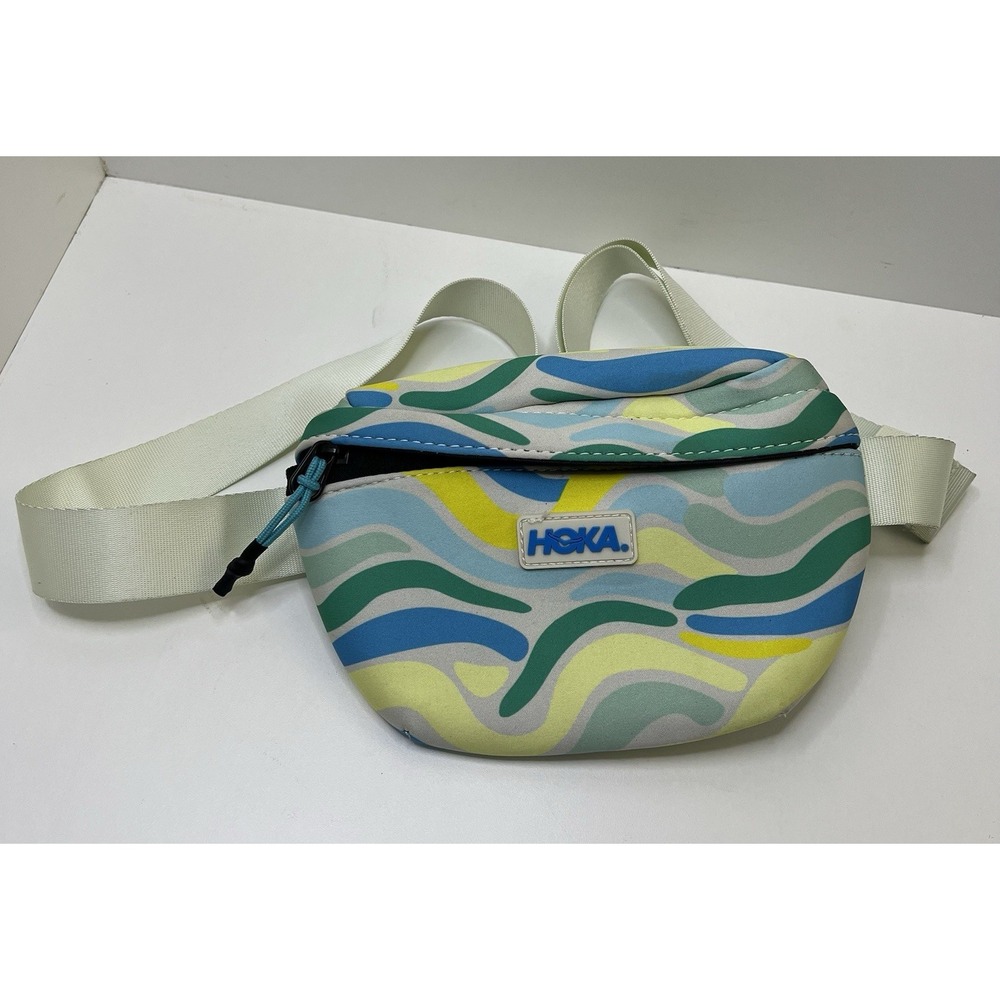 Hoka Unisex Waist Bag Fanny Pack Blue Yellow Wave Print Running Hiking